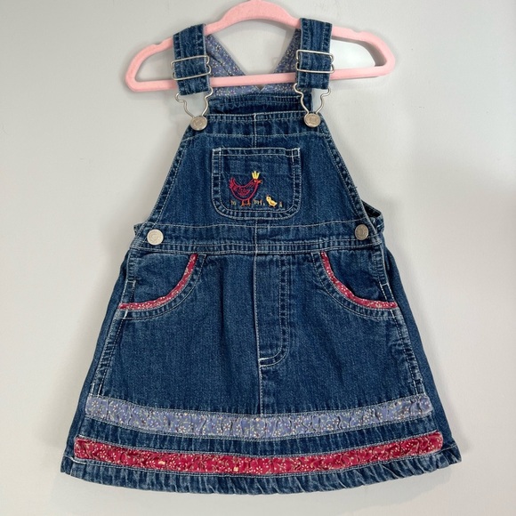 Vintage Cherokee Denim Skirtall Chicken Farm Theme Overalls 12M Baby Girl - Picture 1 of 7